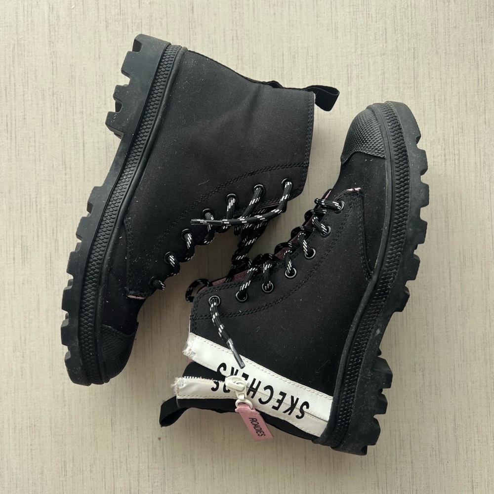 Skechers Women's Roadies Miss Military black and white high top boots